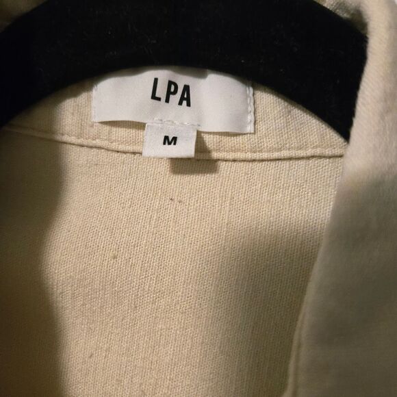 LPA Karolina Linen Blend Coverall Utility Long Sleeve Romper Oatmeal Beige Sz M - Picture 6 of 10